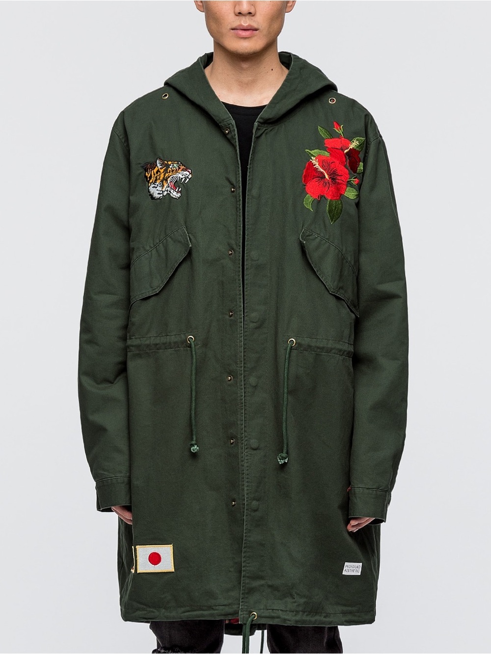 Men's Olive Green Hooded Embroidered Parka Jacket 🧥 Profound Aesthetic